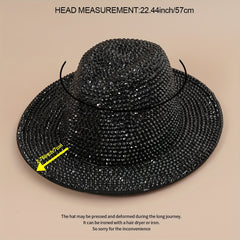 Rhinestone Cowboy Fedora Cap Wide Brim Jazz Hat Couple Felt Hat