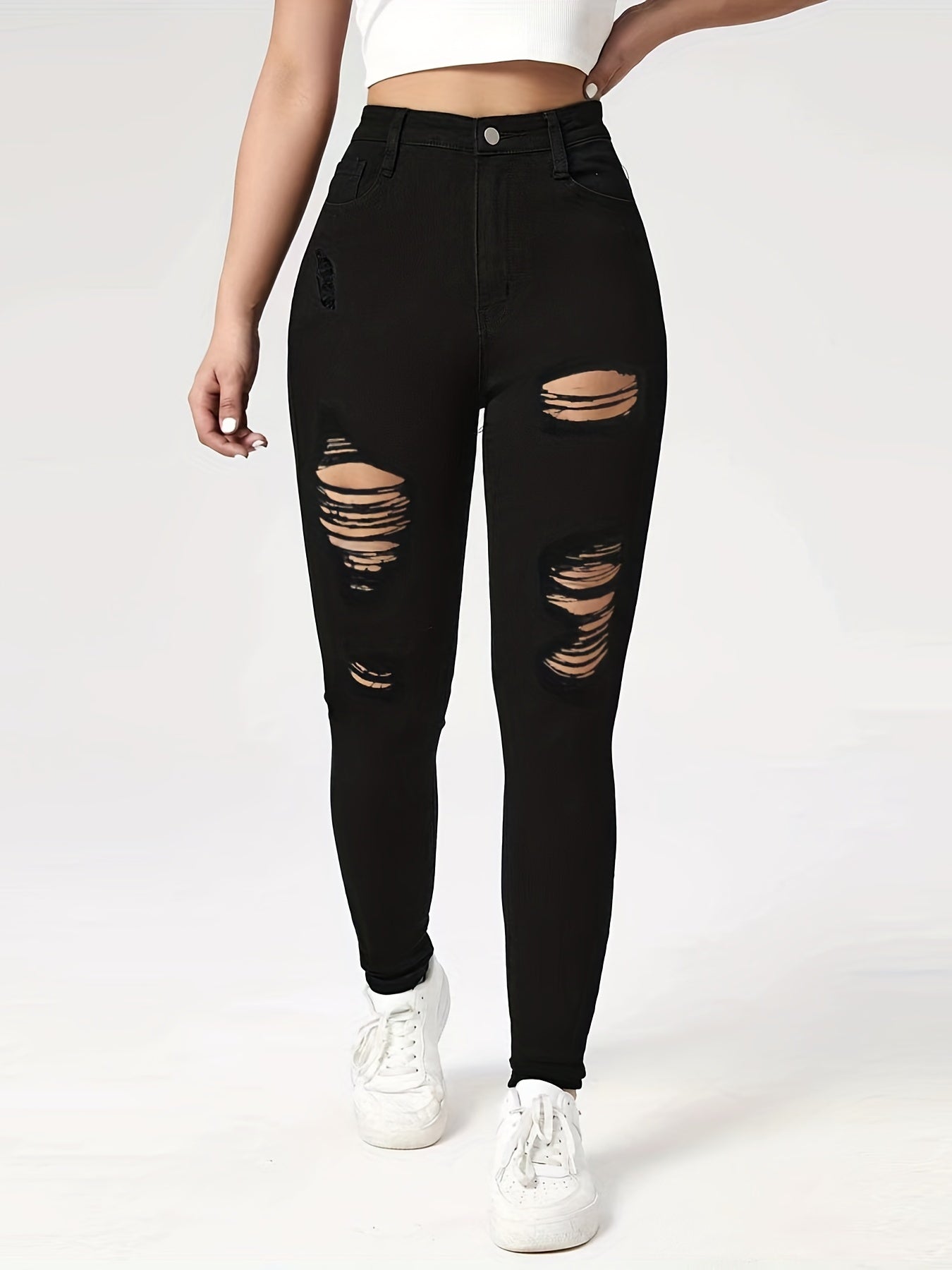 High Stretch Skinny Jeans Distressed Denim Pants