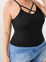 Casual Cami Top Women's Plus Criss Cross Round Neck Backless Cami Top