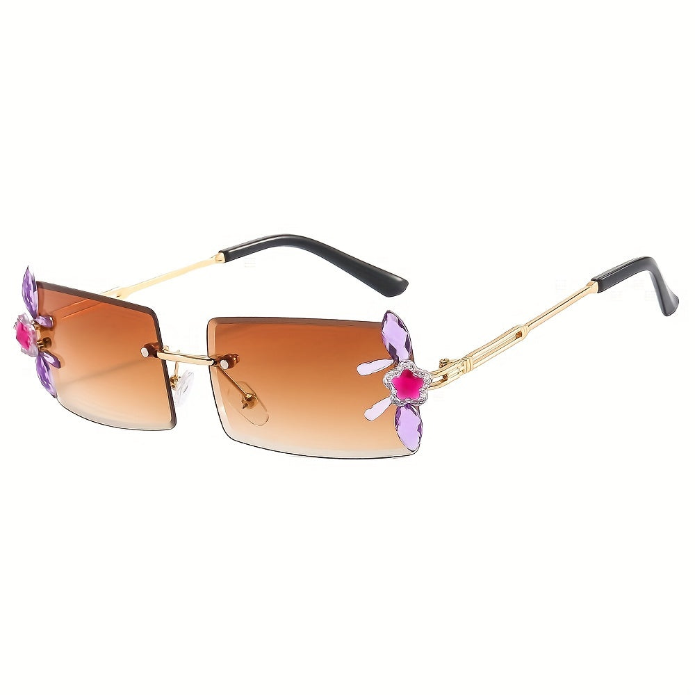 European American Diamond Rimless Sunglasses Multicolor Gradient Men's