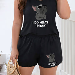 Cartoon Dog Tank Top & Shorts Pajama Set