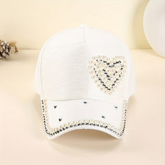 Faux Pearl Heart Baseball Cap Women's Dad Hat