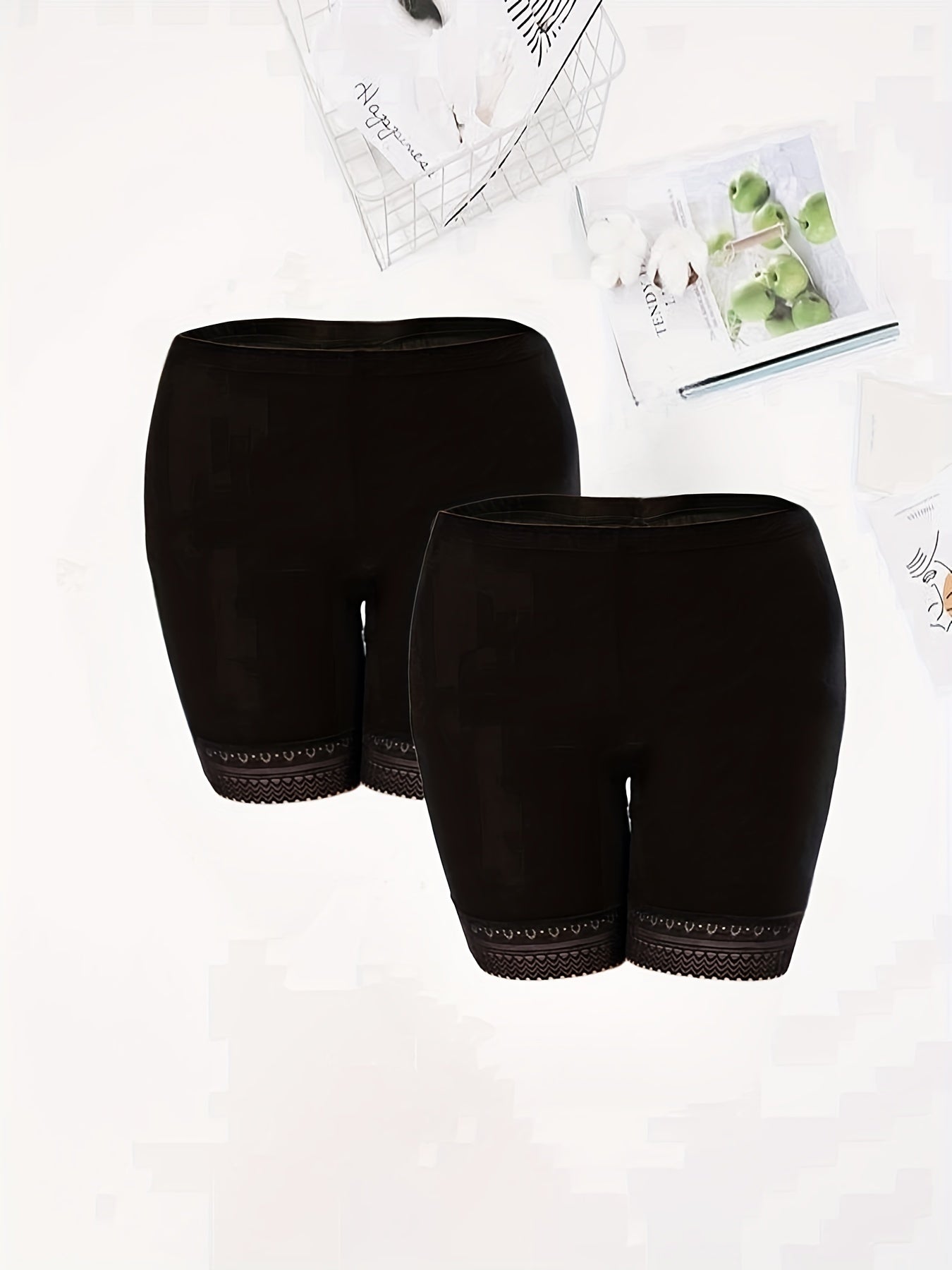 2pcs Lace Panties Soft & Comfy Intimates Safety Shorts Women's Lingerie