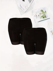 2pcs Lace Panties Soft & Comfy Intimates Safety Shorts Women's Lingerie