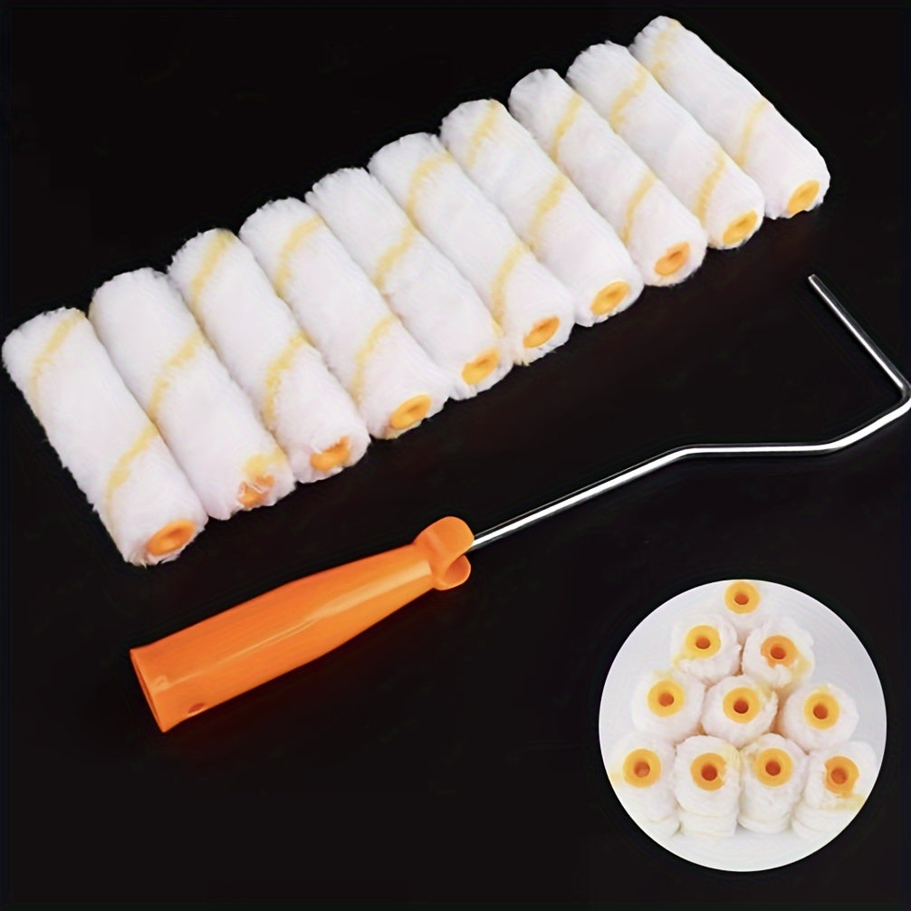 1pc Handle 10pcs Roller Cores Latex Paint Coating Roller Brush 10 16 Cm