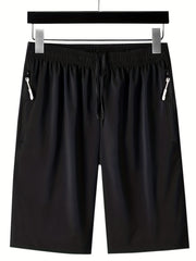 Men's Elastic Waist Drawstring Shorts Zipper Pockets Gym Workout Training