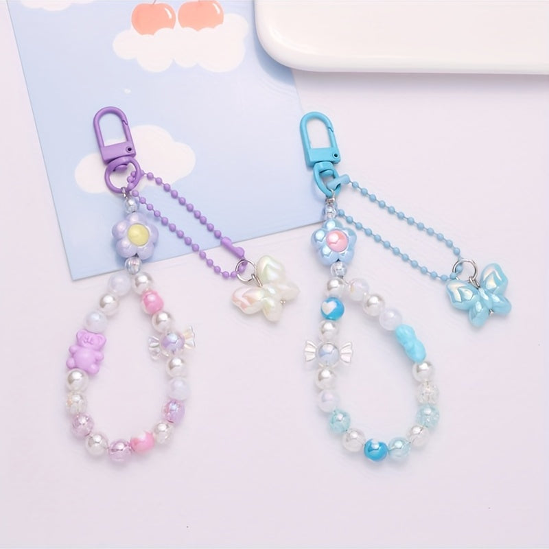 Crystal Butterfly & Bear Keychain - Sparkling Bag Accessory