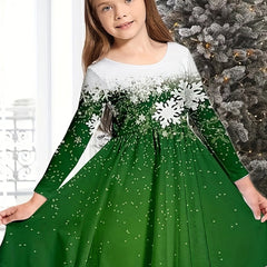 Snowflake Graphic Long Sleeve Dress Girls Christmas Party