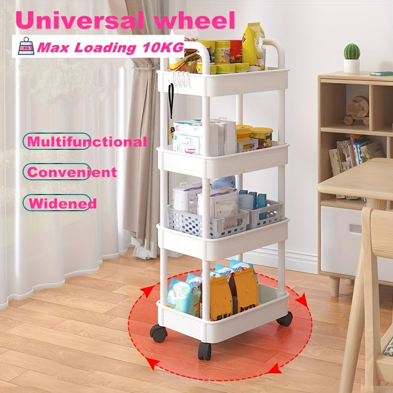 3-Layer Plastic Shelf Storage Rack with Hanging Box and Hooks
