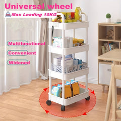 3-Layer Plastic Shelf Storage Rack with Hanging Box and Hooks