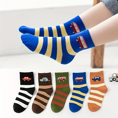 5 Pairs Kids Dinosaur Pattern Cotton Crew Socks