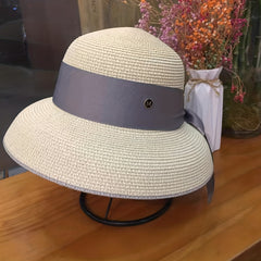 Women Summer Sun Hat Ribbon Cloche Hat Solid UV Protection Travel Beach Hats