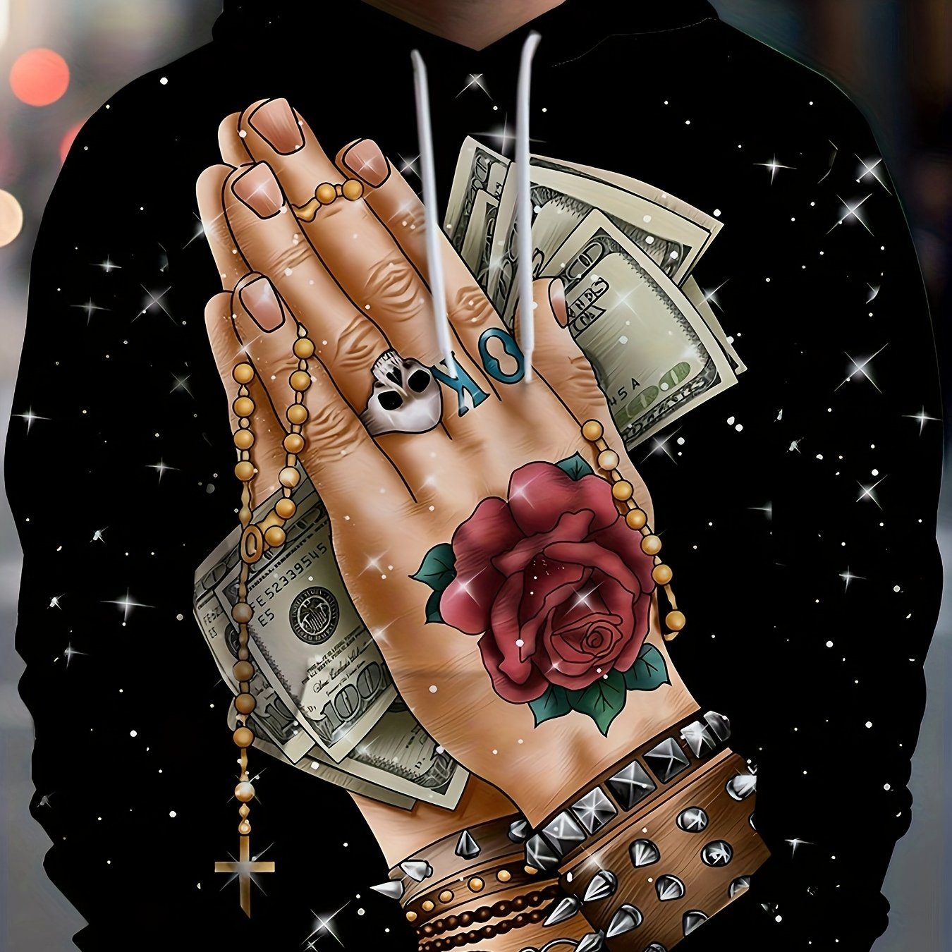 Hand Praying For Money Print Hoodies For Men Graphic Hoodie