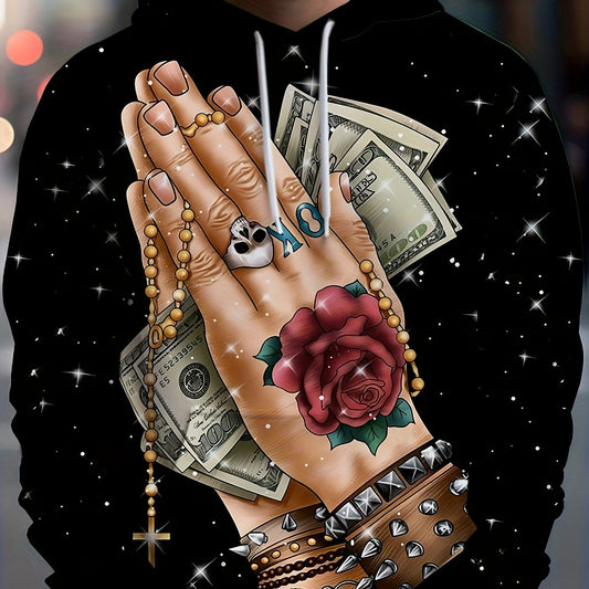 Hand Praying For Money Print Hoodies For Men Graphic Hoodie