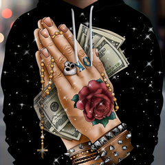 Hand Praying For Money Print Hoodies For Men Graphic Hoodie