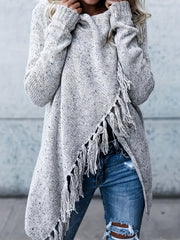 Casual Sweater Women's Plus Tassel Trim Cowl Neck Jumper