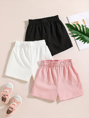 3pcs Toddler Girls Paperbag Waist Shorts Set