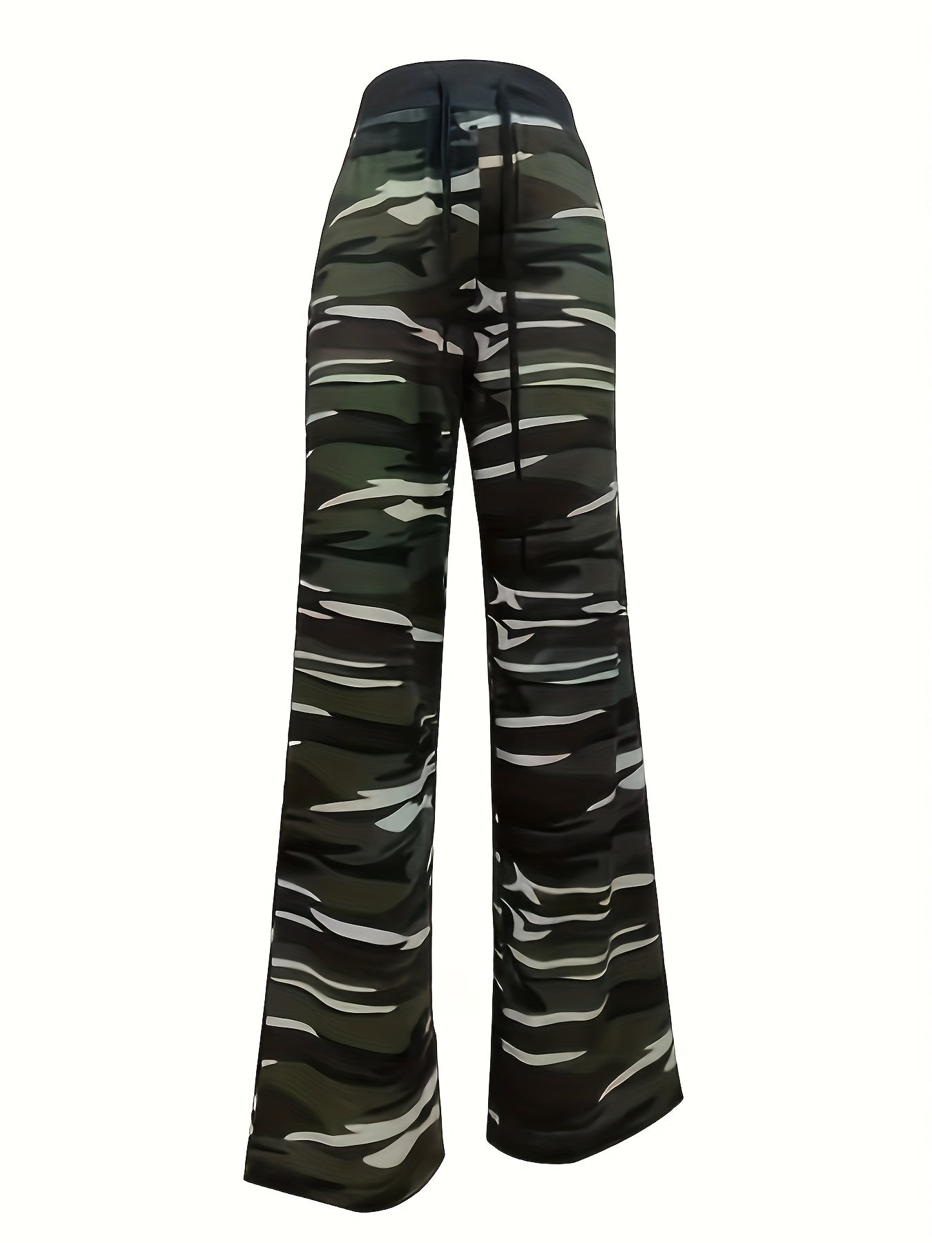Camo Print Wide Leg Pants Drawstring Waist