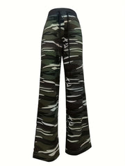 Camo Print Wide Leg Pants Drawstring Waist