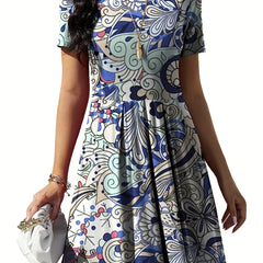 Floral Print Short Sleeve Boho Dress