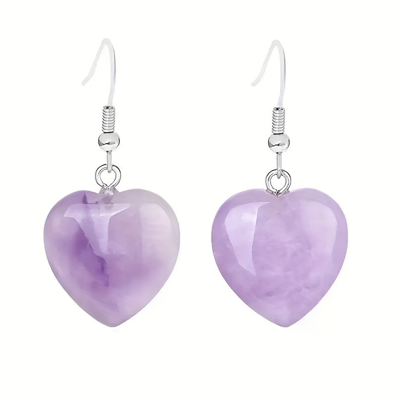 Heart Shaped Crystal Drop Earrings - Rose Quartz Amethyst