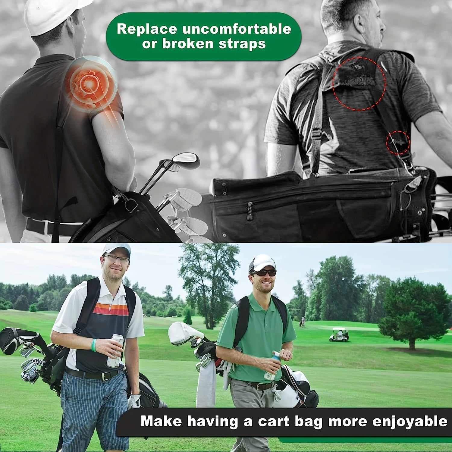 Golf Bag Strap Replacement Double Shoulder Adjustable Padded Strap