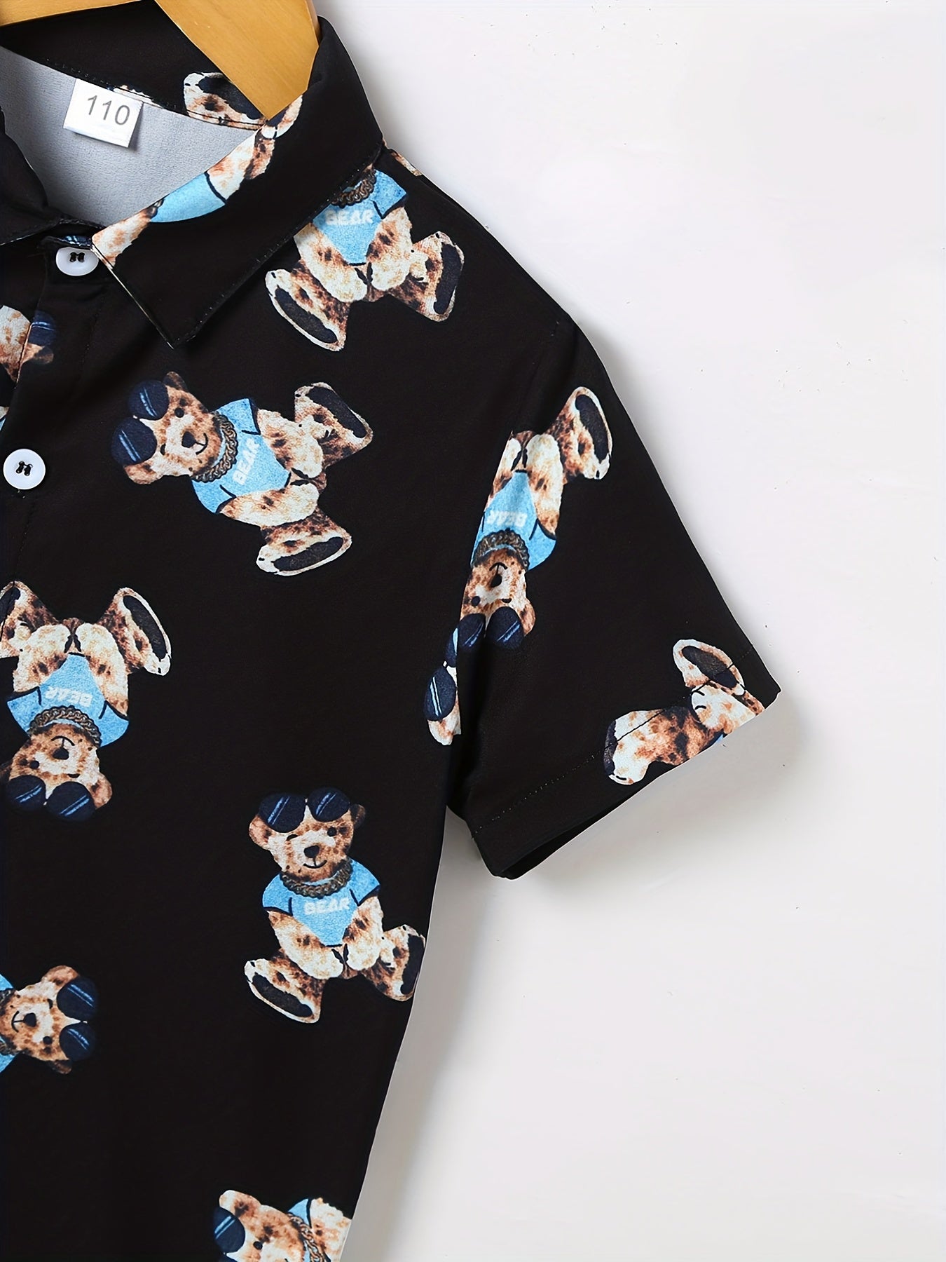 2pcs Boys Bear Print Short Sleeves Shirt & Shorts Set