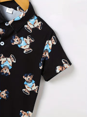 2pcs Boys Bear Print Short Sleeves Shirt & Shorts Set