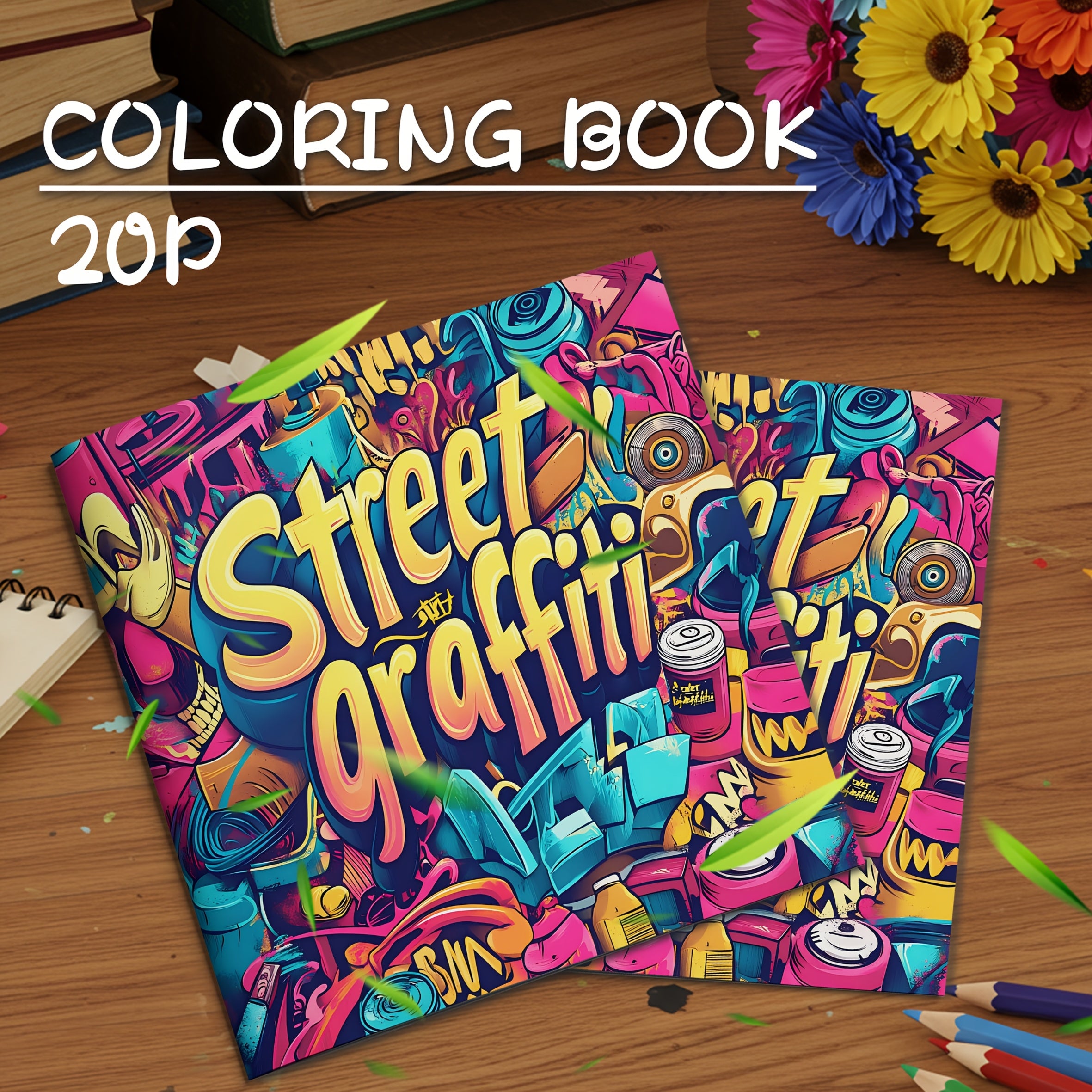 Graffiti Adult Coloring Book - 20 Street Art Designs - Fun Gift