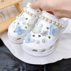 17Pcs Shoe Decoration Accessories Butterfly Flower Pearl Chain Charms