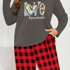Heart & Art Lounge Set: Tee & Plaid Pants Pajamas 2-Piece Set