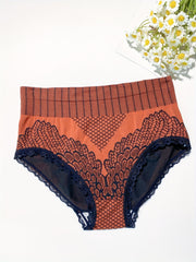 Colorblock Briefs Lace Trim High Waist Panties
