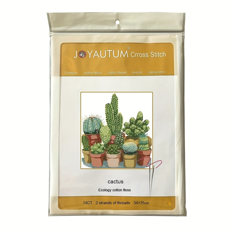 Small Cactus Cross Stitch Kit for Beginners - DIY Needlepoint Adult Kit