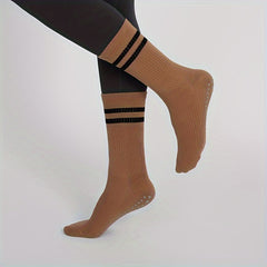 Mid Calf Yoga Socks Sweat Absorption Anti-Skid Sports Pilates Ballet Barre
