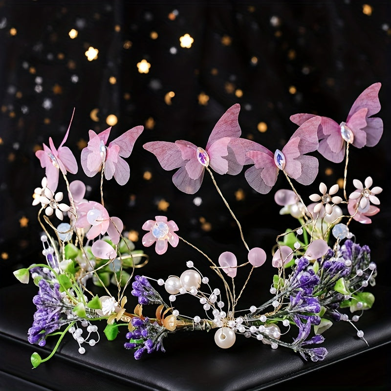 Mesh Butterfly Headband Faux Pearl Hair Hoop Women's Hair Accessories