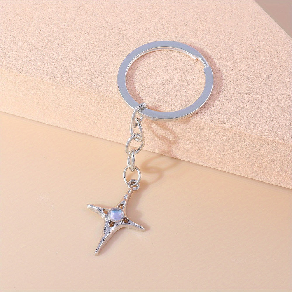 Moon & Star Keychain Faux Pearl Rhinestone Pendant Bag Accessory
