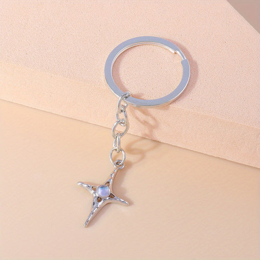 Moon & Star Keychain Faux Pearl Rhinestone Pendant Bag Accessory