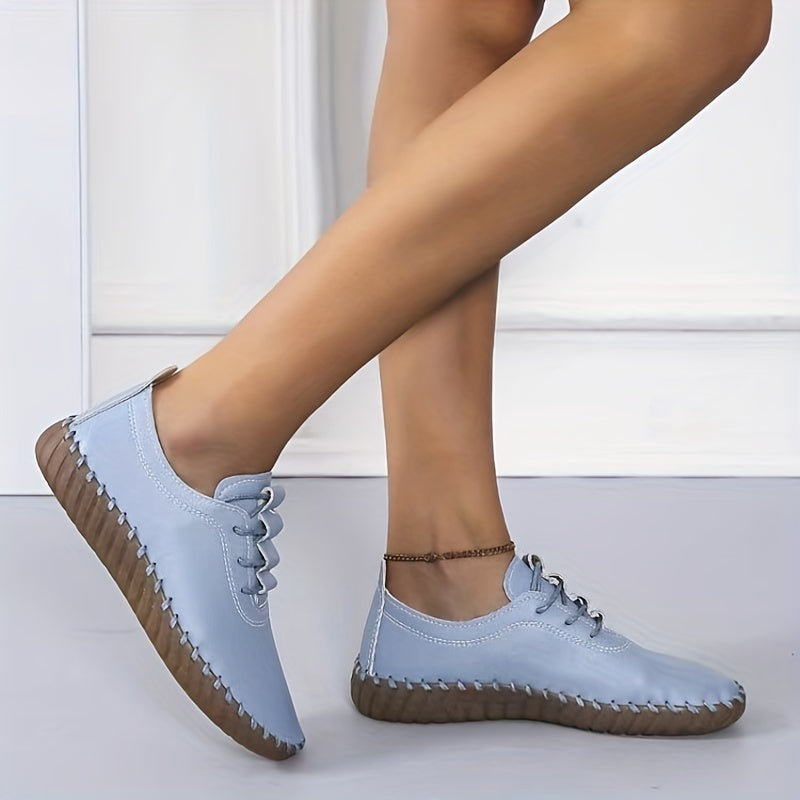 Women's Solid Flat Shoes Comfortable Closed Toe Lace Up Shoes