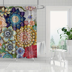 Colorful Floral Shower Curtain Waterproof Bathroom Accessory
