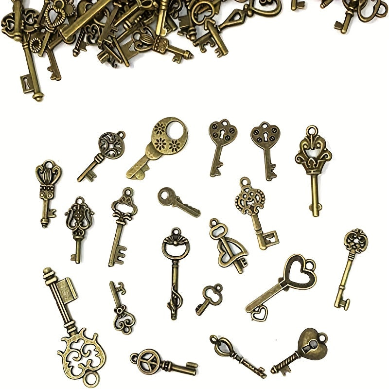50 Pcs Vintage Skeleton Key Charm Set for Jewelry Making & Wedding Favors