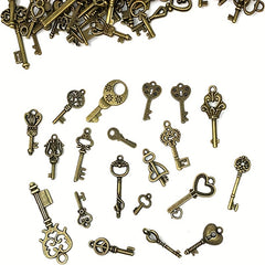 50 Pcs Vintage Skeleton Key Charm Set for Jewelry Making & Wedding Favors