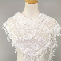 Rose Embroidery Lace Tassel Triangle Scarf Outdoor Windproof Head Wrap