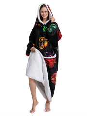 Alpaca Print Flannel Hoodie Nightgown