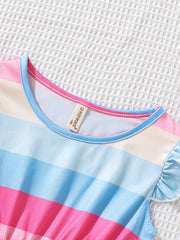 Kid Girls Rainbow Striped Princess Party Dress