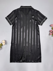 Striped Print Satin NightDress Short Sleeve Pajama Dress Women's Sleepwear