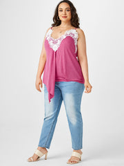 Contrast Lace Asymmetrical Cami Tank Plus Size Top High Stretch