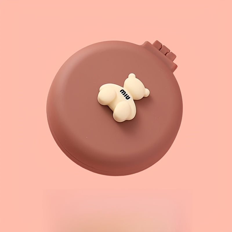 Cartoon Bear Decor Hairbrush Mirror Round Portable Comb