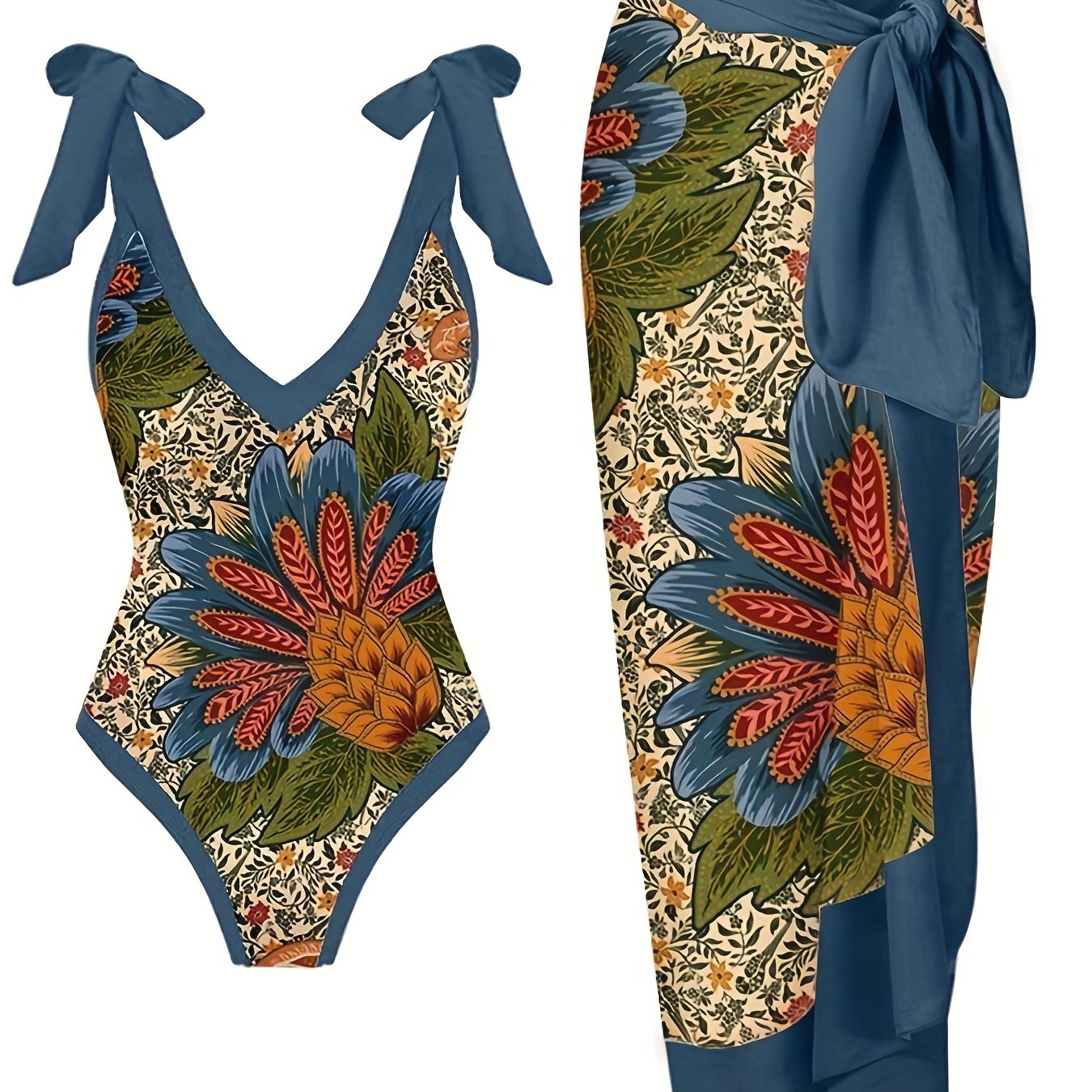 Tropical Print Tankini Set with Wrap Skirt