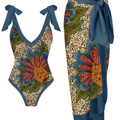 Tropical Print Tankini Set with Wrap Skirt