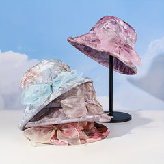 Rose Embroidery Mesh Bucket Hat Lightweight Thin Basin Hat